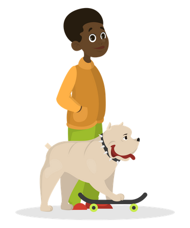 Niño paseando con perro  Ilustración