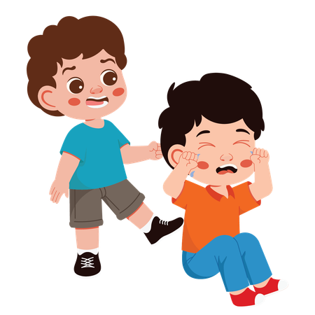 Niño pateando a su amigo  Ilustración