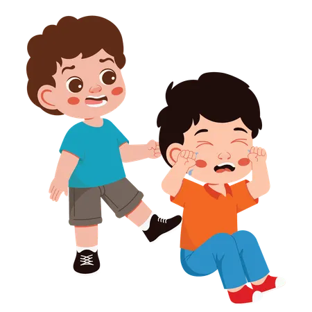 Niño pateando a su amigo  Ilustración