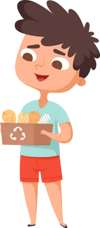 Niño pequeño sosteniendo bombilla de reciclaje  Ilustración