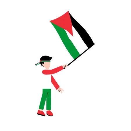 Niño pequeño sosteniendo la bandera de Palestina  Ilustración