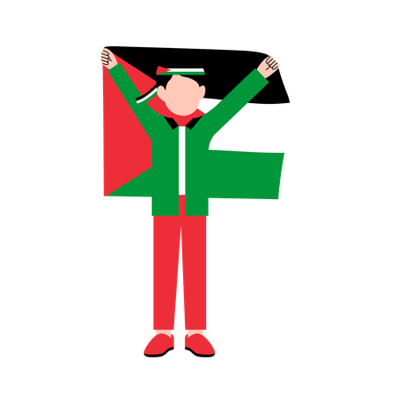 Niño pequeño sosteniendo la bandera de Palestina  Ilustración