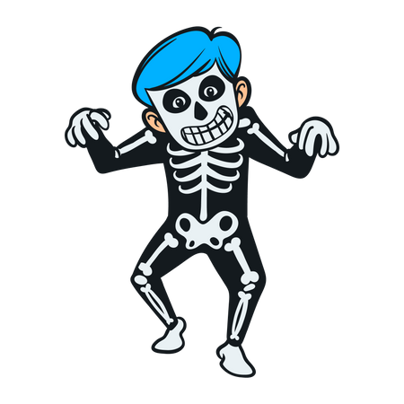 Niño pequeño vistiendo un disfraz de esqueleto  Ilustración