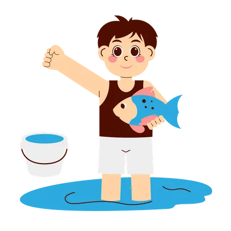 Niño pescando  Ilustración