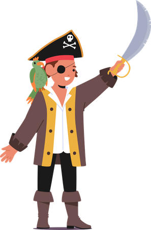 El niño pirata sostiene la espada  Ilustración