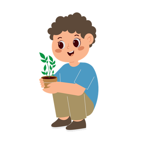 Niño plantando arbol  Ilustración