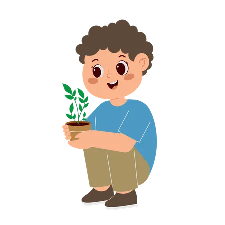 Niño plantando arbol  Ilustración