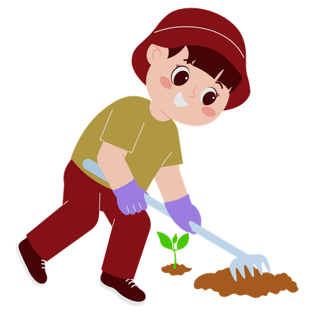 Niño plantando arbol  Ilustración