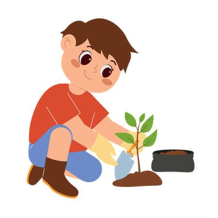 Niño plantando arbol  Ilustración