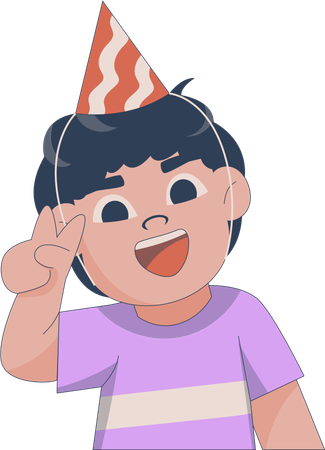 Niño posando con sombrero de cumpleaños  Ilustración
