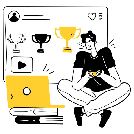 Niño haciendo aprendizaje gamificado  Ilustración