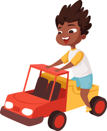 Niño preescolar jugando con coche de juguete  Ilustración
