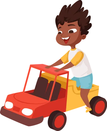 Niño preescolar jugando con coche de juguete  Ilustración