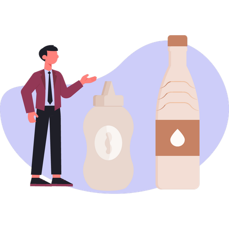 Niño presentando una botella de ketchup  Ilustración