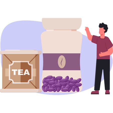 Niño presentando granos de té  Ilustración