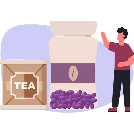 Niño presentando granos de té  Ilustración