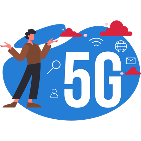 Niño presentando internet 5G  Ilustración