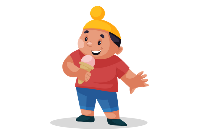 Niño punjabi comiendo helado  Ilustración