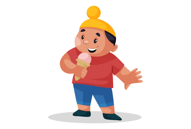 Niño punjabi comiendo helado  Ilustración