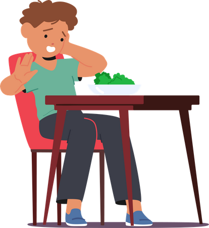 Niño rechaza obstinadamente comer brócoli  Ilustración