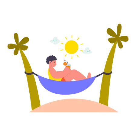 Niño relajándose en la playa  Ilustración