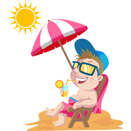 Niño relajándose en la playa  Ilustración