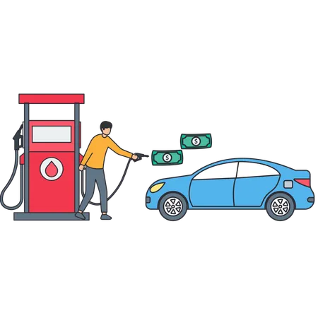 Niño repostando combustible en el coche  Ilustración