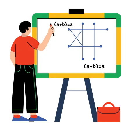 Niño resolviendo un problema de álgebra en la clase de matemáticas  Ilustración