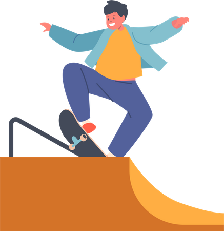 Niño saltando en patineta  Ilustración
