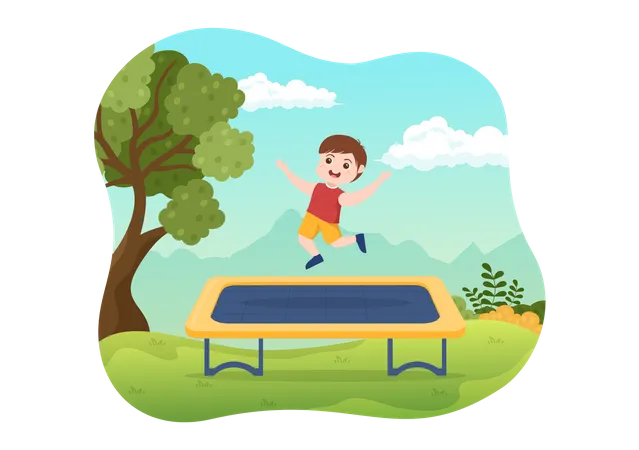 Niño saltando en trampolín  Ilustración