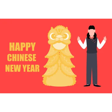 Niño dando saludo en el año nuevo chino  Ilustración