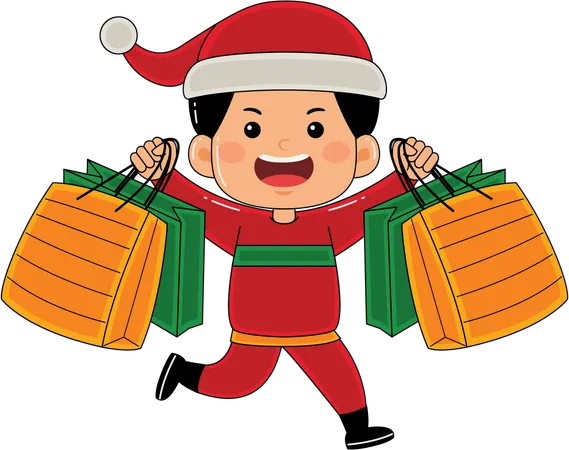 Niño de Santa Claus disfrutando de las compras navideñas  Ilustración