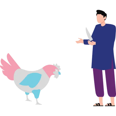 Niño se levanta para sacrificar el gallo  Ilustración