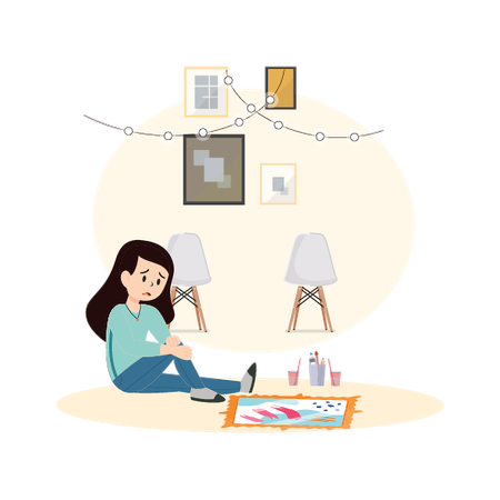 El niño se pone triste ante la pintura equivocada  Ilustración