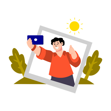 El niño se toma una selfie durante las vacaciones  Ilustración