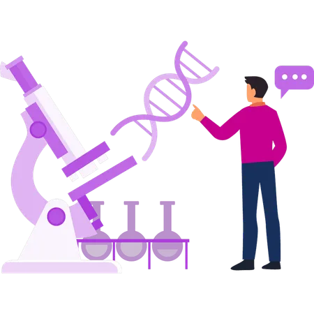 Niño señalando la estructura del ADN.  Ilustración