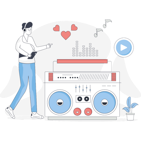 Niño señalando música electrónica  Ilustración
