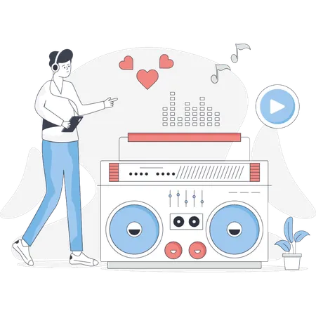 Niño señalando música electrónica  Ilustración