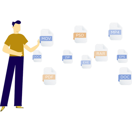 Niño señalando varios archivos  Illustration
