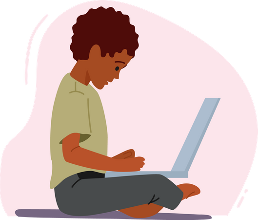 Niño sentado con laptop  Ilustración