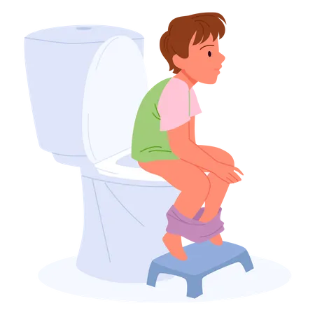 Niño sentado en el baño  Ilustración