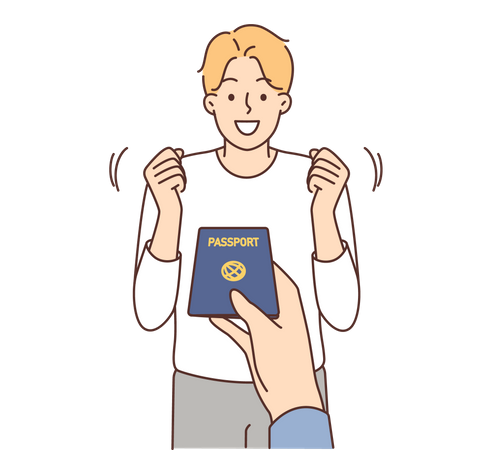 Niño feliz después de obtener el pasaporte  Ilustración