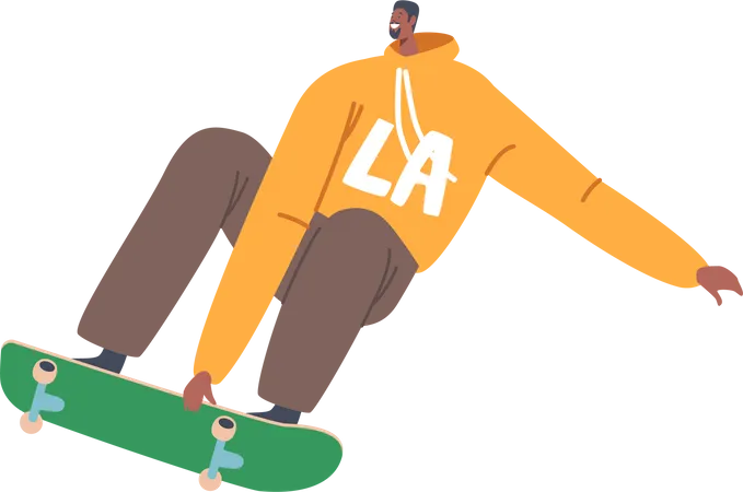 Actividad De Skate Para Ninos Adolescentes Africanos Joven Patinando Longboard Saltando Y Haciendo Acrobacias Y Trucos Estilo De Vida De Libertad De Patinador Deporte Urbano Del Monopatin De La Ciudad Ilustracion De Vectores De Dibujos Animados Aislados Ilustración