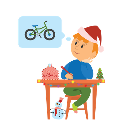 Niño soñando con bicicleta  Ilustración