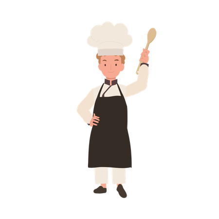 Chef infantil sonriente con espátula  Ilustración