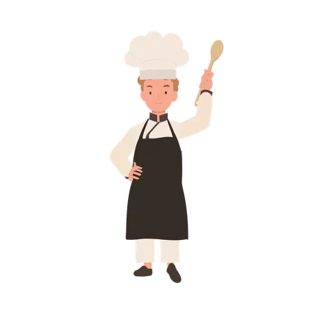 Chef infantil sonriente con espátula  Ilustración