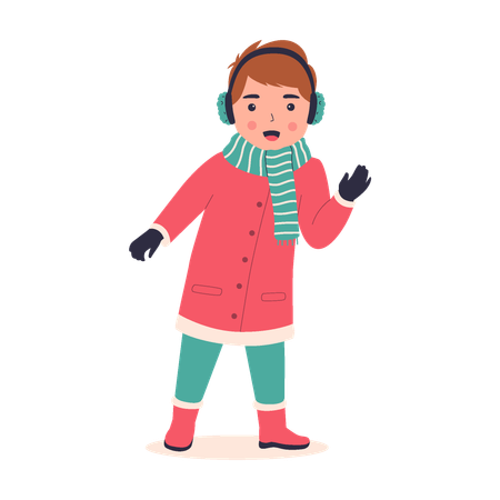 Niño sonriente riendo en un día de invierno  Ilustración