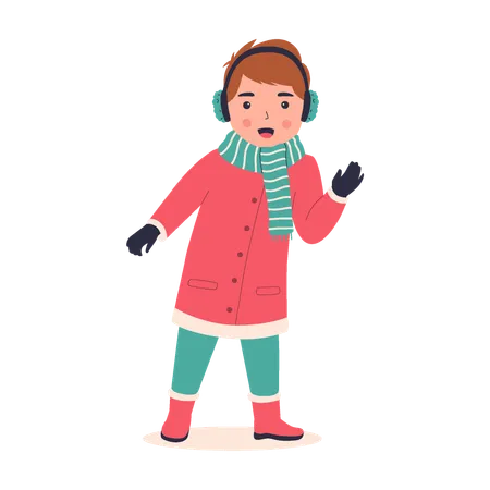 Niño sonriente riendo en un día de invierno  Ilustración