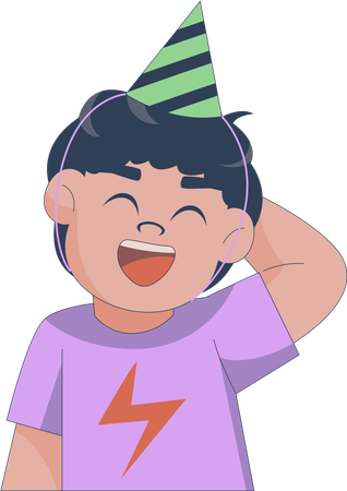 Niño sonrojado con sombrero de fiesta de cumpleaños  Ilustración