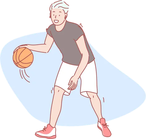 Niño joven, tenencia, baloncesto  Ilustración